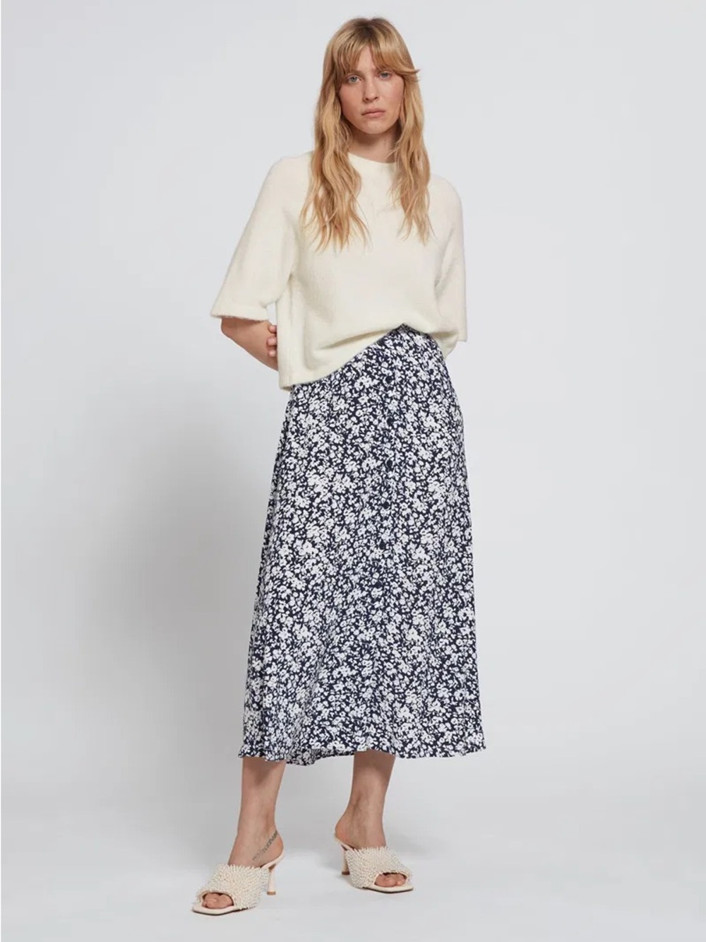 & Other Stories Women's Navy Floral Midi Skirt